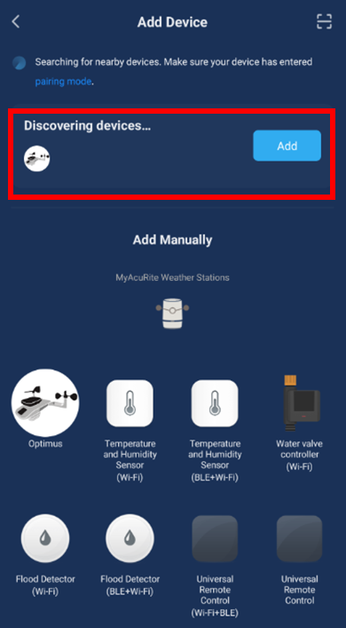 AcuRite NOW app Searching